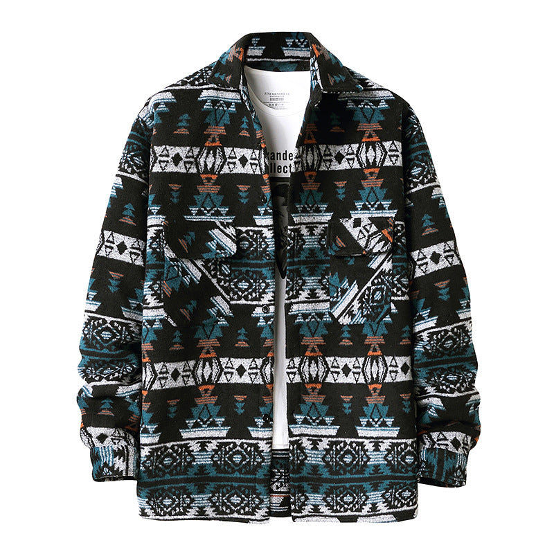 New Men's Ethnic Style Woolen Plaid Shirt Jacket