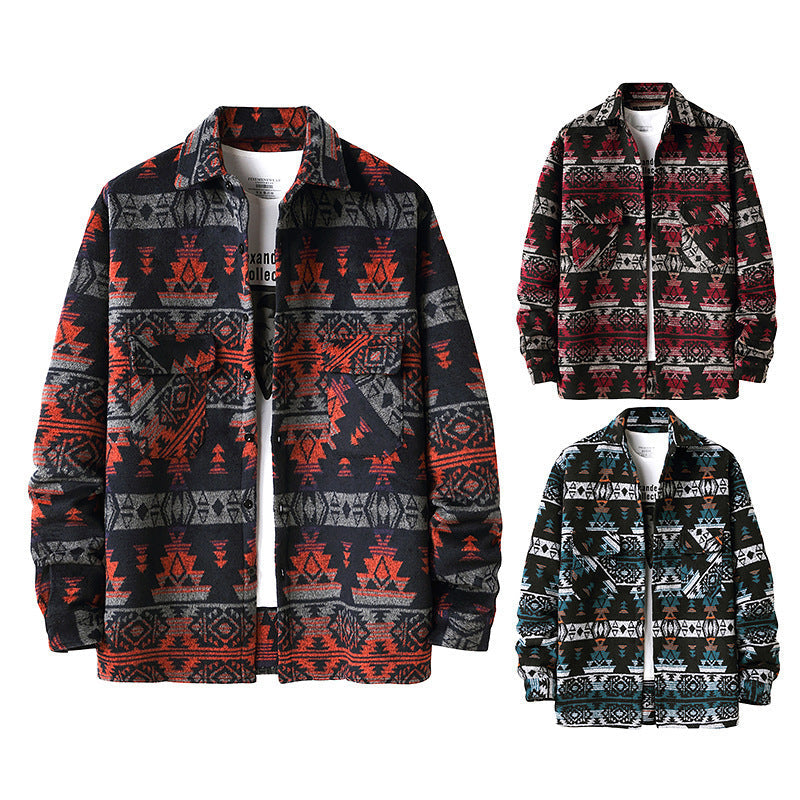 New Men's Ethnic Style Woolen Plaid Shirt Jacket