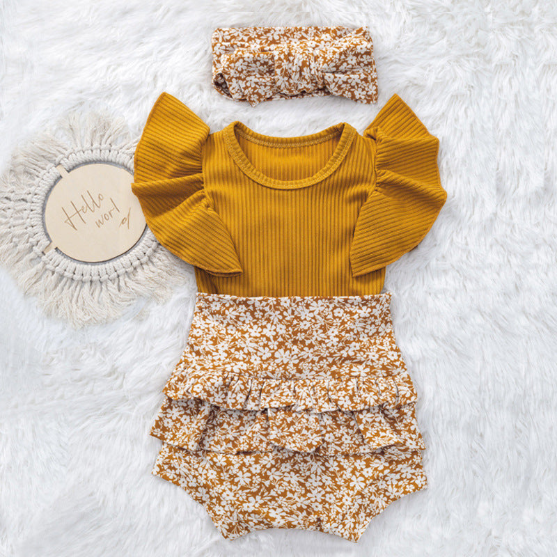 Summer Baby Girl Flounced Sleeve Triangle Rompers Suit