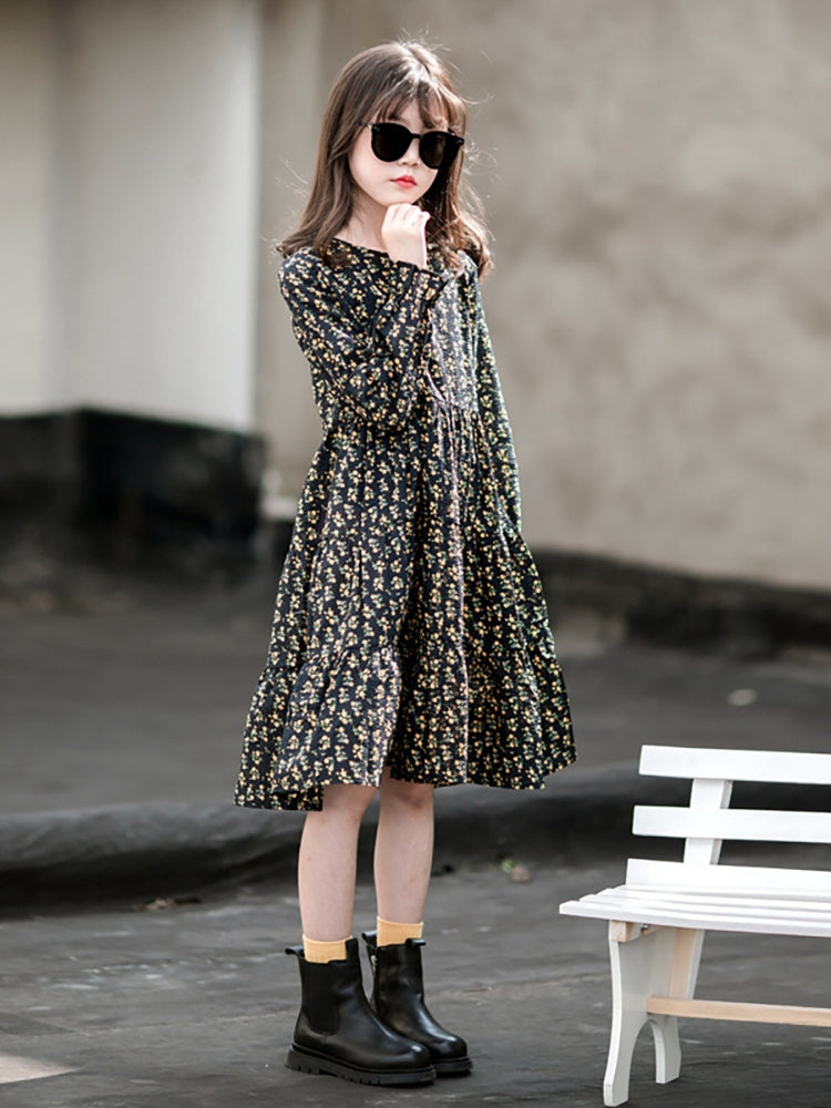 Japanese Dress Floral Long-sleeved Pullover Princess Dress Cotton Western Style All-match