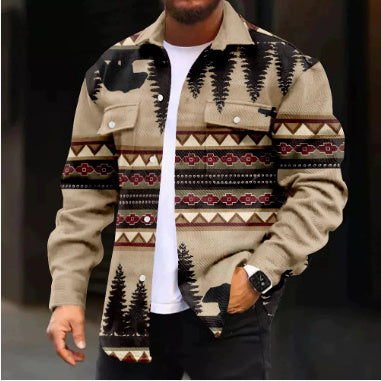 European And American Button Coat Printing Casual Jacket Coat