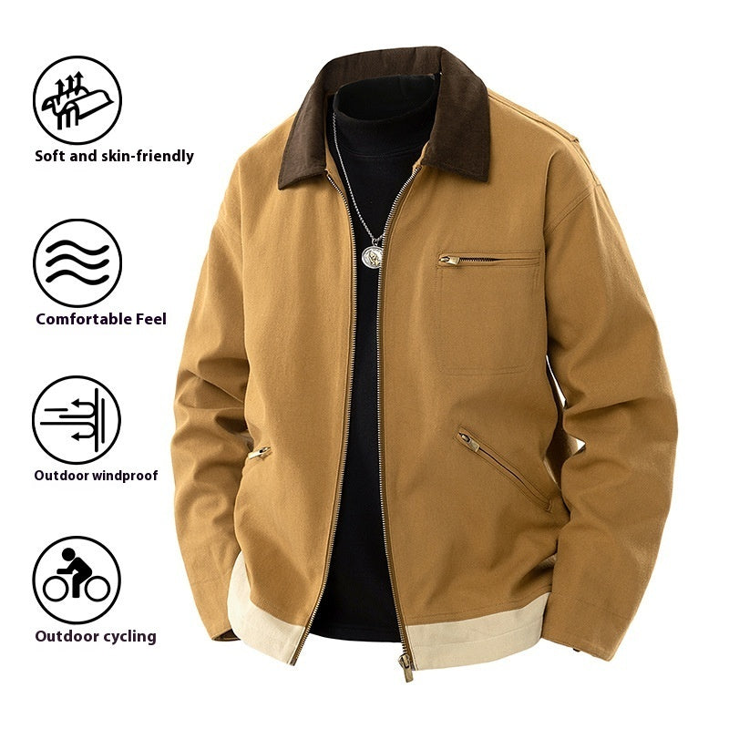 Spring And Autumn Contrast Color Lapels Workwear Jacket