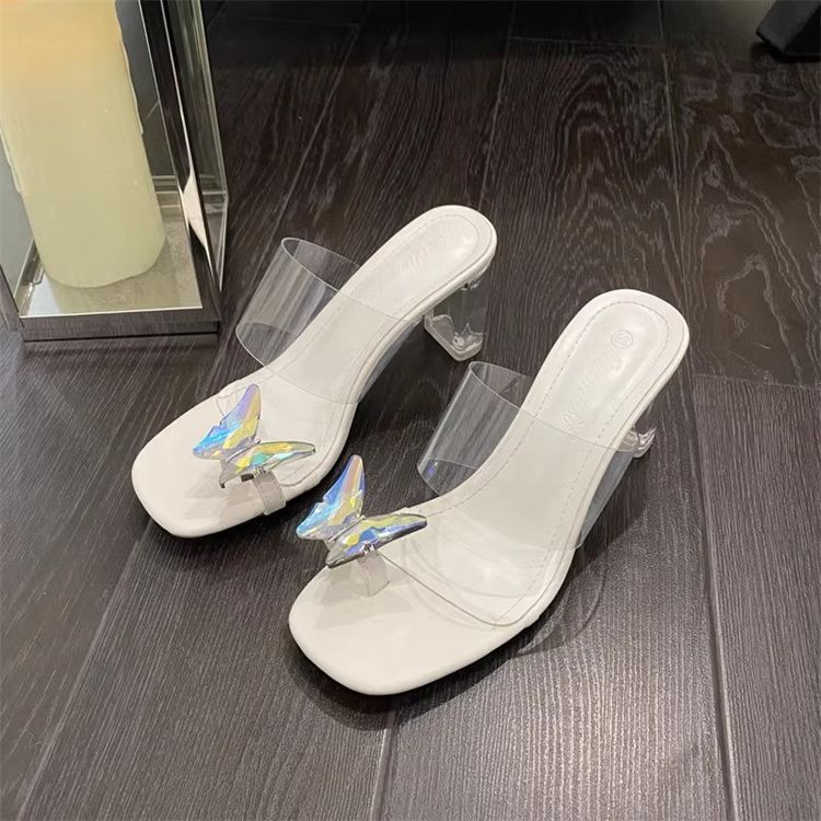 Bow Clip Toe Transparent Thick High Heel Sandals High-grade
