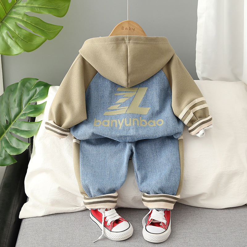 Baby Clothes Autumn New Handsome Boys' Patchwork Contrast Color Jacket Two-piece Set 0-5 Years Old Men's Treasure Set