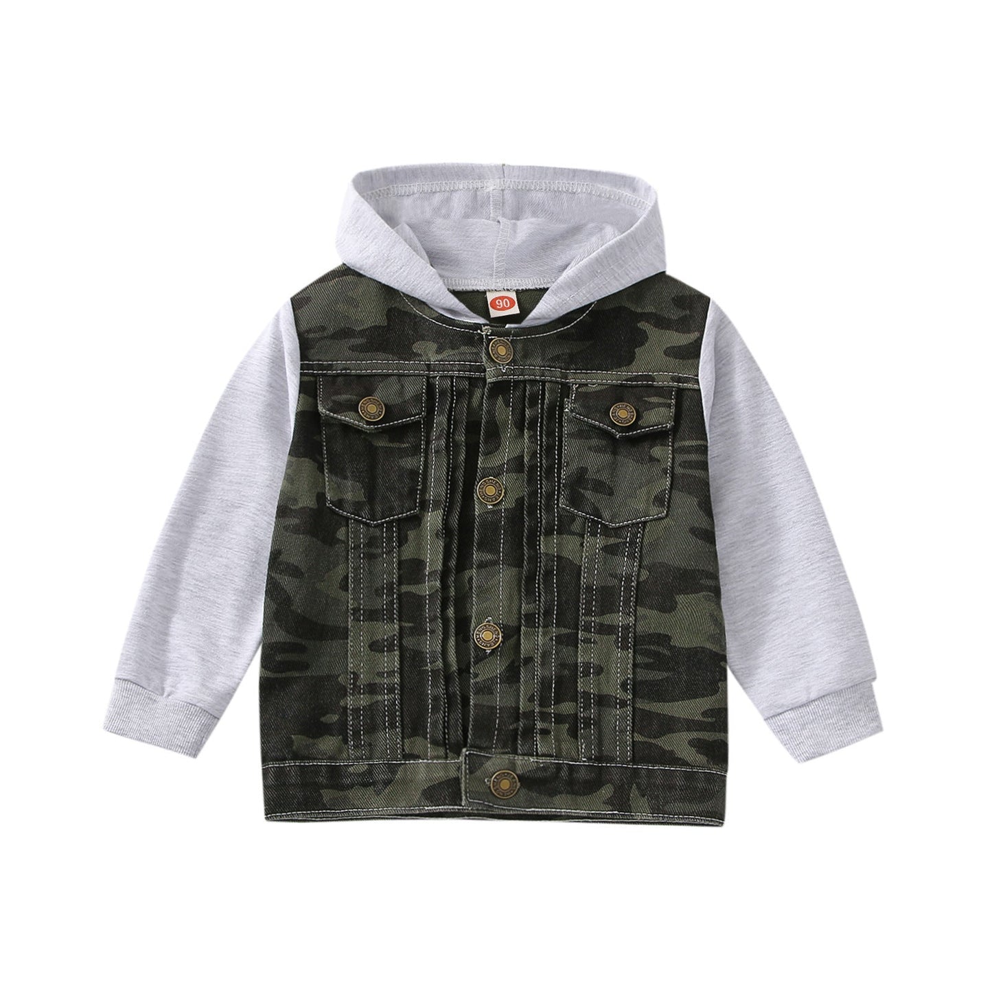 European And American Boy Hooded Raglan Denim Coat