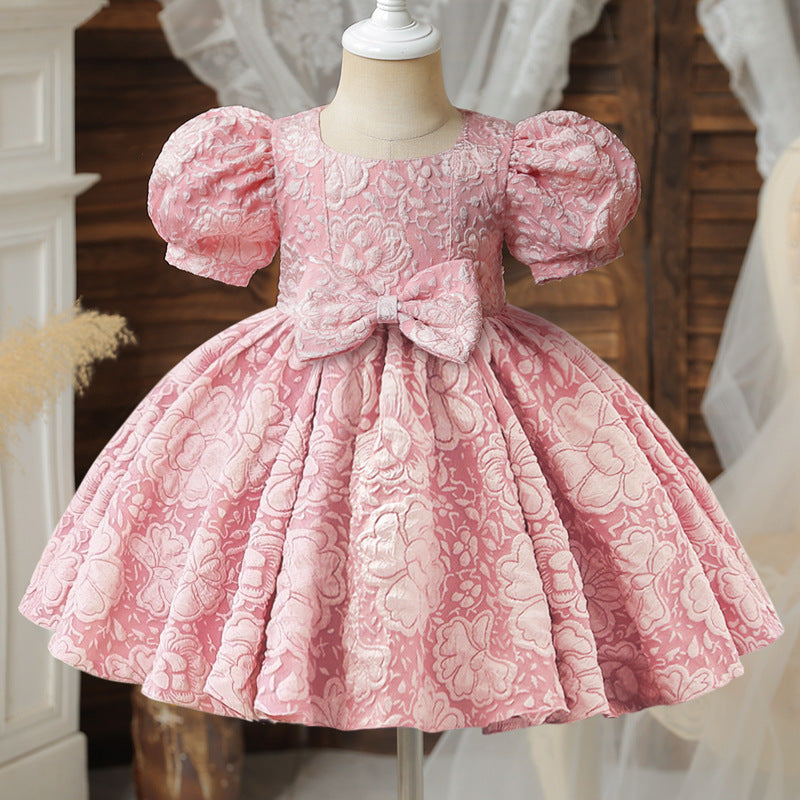 Girl's Baby Dress For One Year Old Puff Sleeve Bow Princess Dress