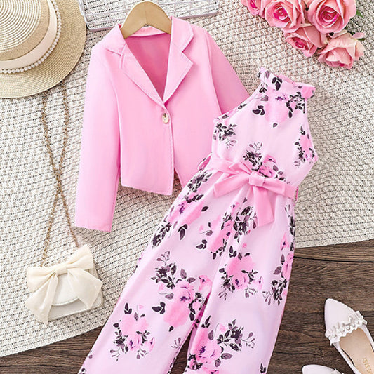 Fashion Girls Suit Sleeveless Floral Halter Suit