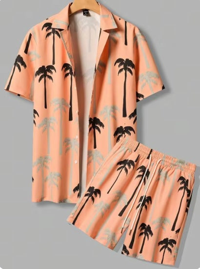 Short Sleeve Men's Summer Loose Foreign Trade Cross-border Casual Hawaiian Floral Beach Shirt Shorts