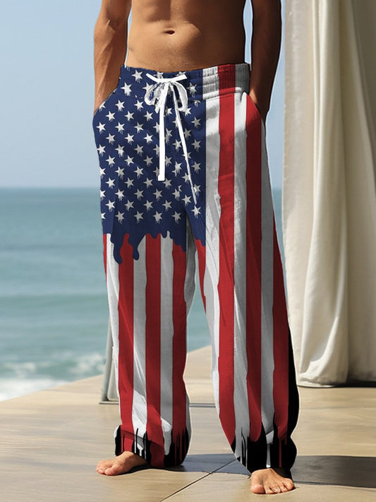 Autumn Men's Health Cloth Straight-leg Pants 3D Digital Vintage Print Ethnic Style Baggy Pant