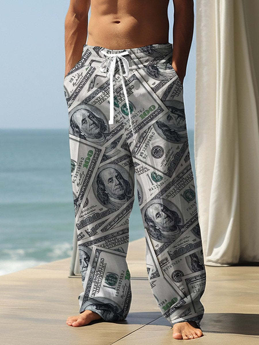 Autumn Men's Health Cloth Straight-leg Pants 3D Digital Vintage Print Ethnic Style Baggy Pant