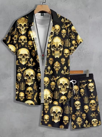 Short Sleeve Men's Summer Loose Foreign Trade Cross-border Casual Hawaiian Floral Beach Shirt Shorts