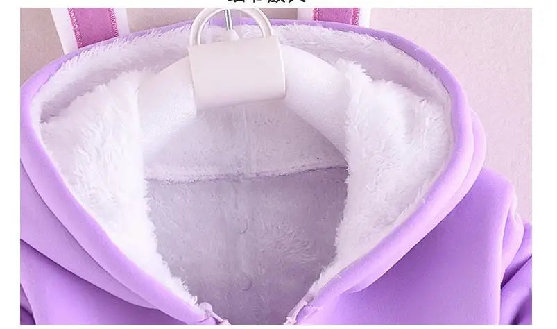 Children's Autumn and Winter Set for Boys Korean Cartoon Plush Thickened Zipper Hooded Set for Girls 2-piece Warm Set 0-5Y