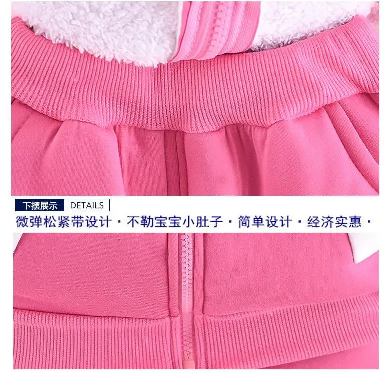 Children's Autumn and Winter Set for Boys Korean Cartoon Plush Thickened Zipper Hooded Set for Girls 2-piece Warm Set 0-5Y