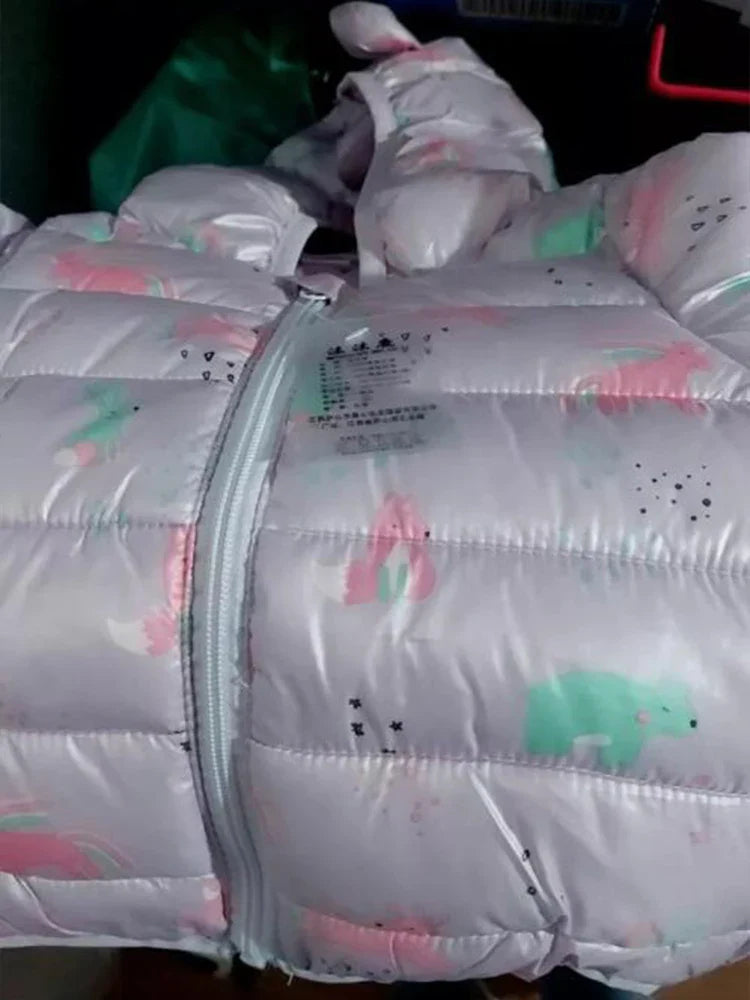 Kids Boy Lightweight Down Jacket Girl Baby Cartoon Dinosaur Outerwear Hooded Coat Autumn Winter Clothes Christmas Birthday Gifts