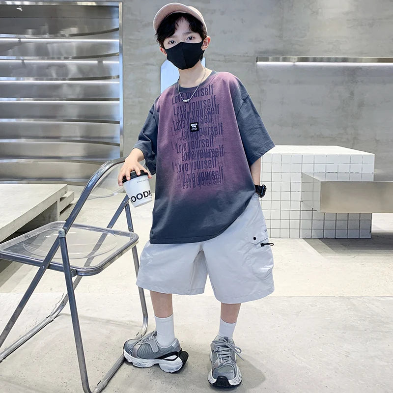 Summer Kids Outfit Sets for Boys Short Sleeve T-shirt Shorts 2PS Clothing Set Tweens Child Tracksuit Top and Bottom Clothes Set