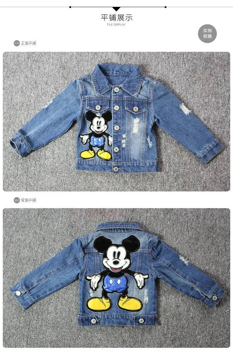 2024 Autumn Mickey Mouse Cartoon Baby Boys Jacket Children Fashion Japanese Korean style Cowboy Outerwear & Coats Kids Clothes