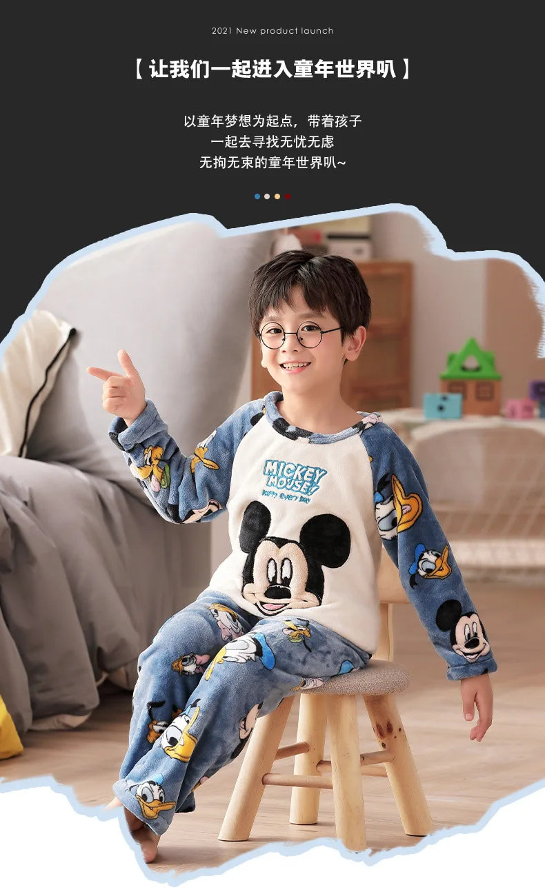 2pcs Sets Warm Home Suits Kids Clothes Flannel Warm Set for Boys Autumn and Winter Thickened Long-sleeved Home Clothes Set