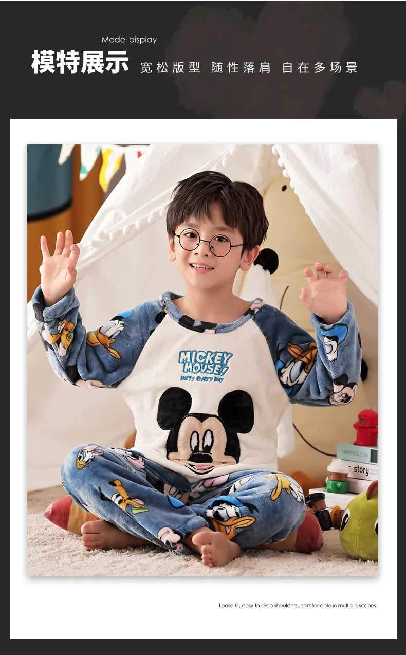 2pcs Sets Warm Home Suits Kids Clothes Flannel Warm Set for Boys Autumn and Winter Thickened Long-sleeved Home Clothes Set