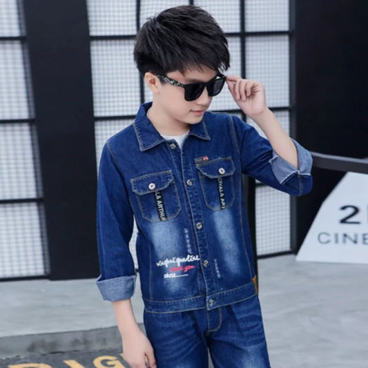 Boys Coat +Pants Kids Suits 2PCS/Set Cotton 2024 Classic Jean Spring Autumn Cotton Tracksuits Sport Christmas Gift Children Clot