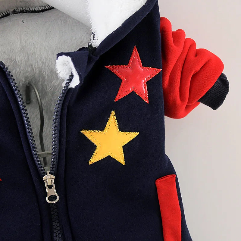 Children's Autumn and Winter Set for Boys Korean Cartoon Plush Thickened Zipper Hooded Set for Girls 2-piece Warm Set 0-5Y