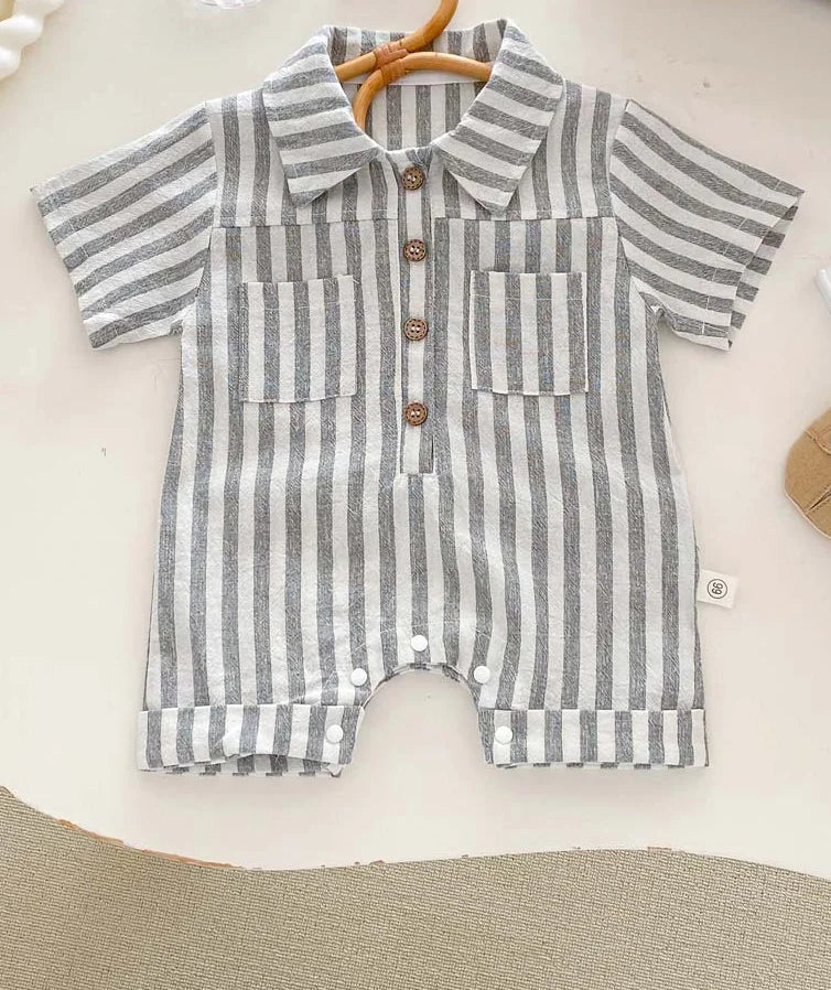 Baby Boys Rompers Striped Jumpsuits Turn Down Collar Toddler Boys Summer Clothing