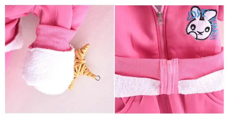 Children's Autumn and Winter Set for Boys Korean Cartoon Plush Thickened Zipper Hooded Set for Girls 2-piece Warm Set 0-5Y
