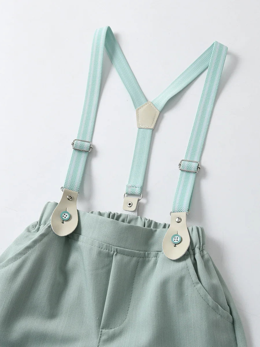 1-6Y Summer Baby Boys Formal Costume Short Sleeve Bow Tie T-Shirt+Suspender Shorts Wedding Parties Festivals Gentleman Clothing