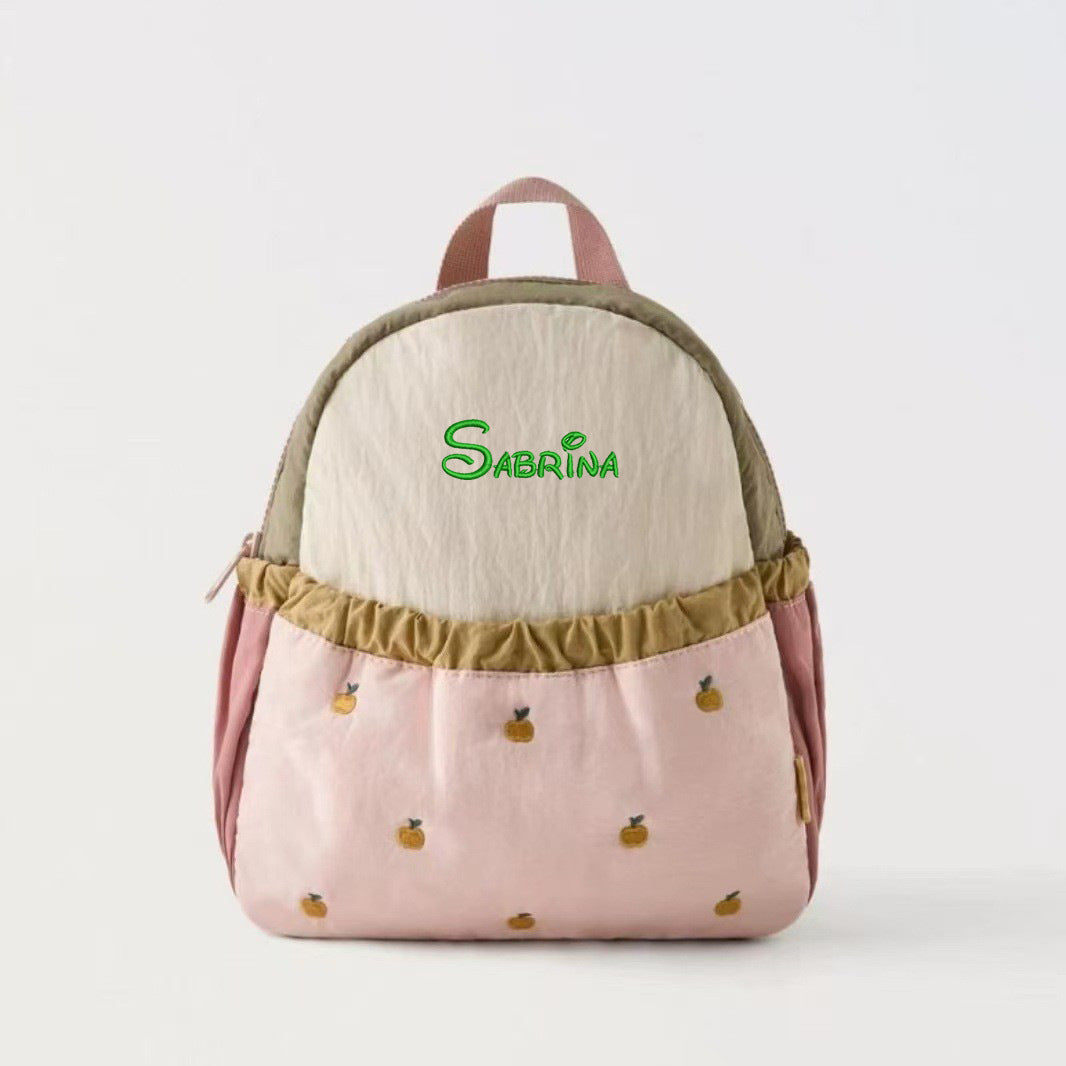 Children's Backpack Cute Spliced Apple Embroidery Schoolbag Baby Mini