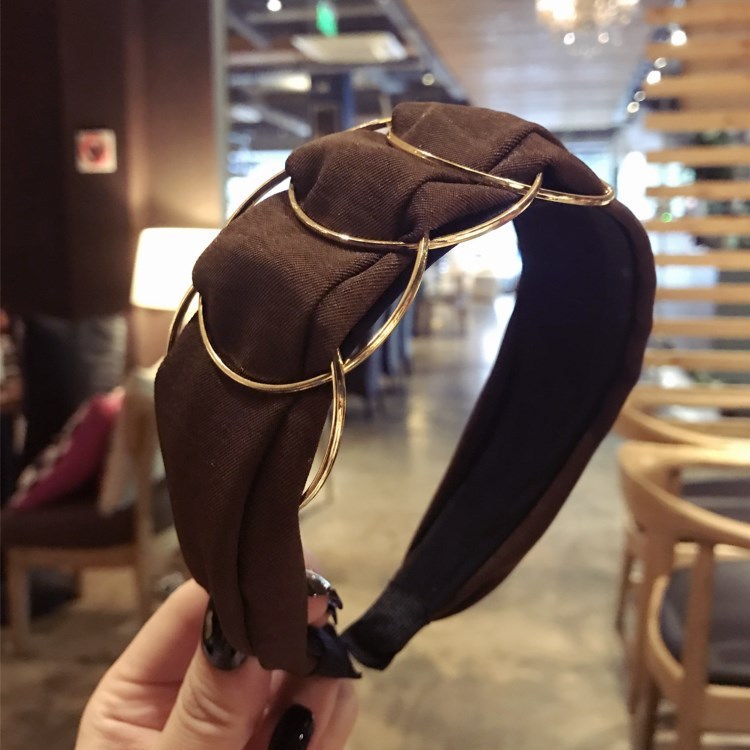 Hair Accessories Headband Women Fashion Golden Ring Cross Stitching Fabric Wide Side