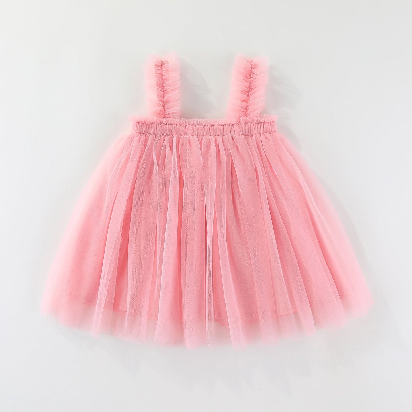 Girls Spaghetti Straps Chest Wrap Flower Embroidery Mesh Dress