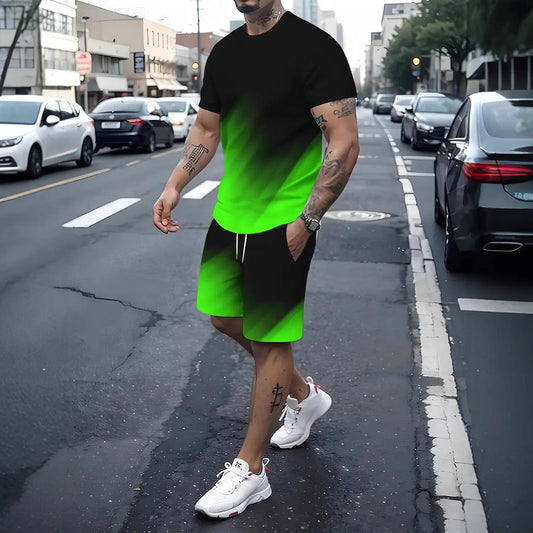 Summer Fashion Trend 3D Digital Printing Men's Short Sleeve Shorts Suit