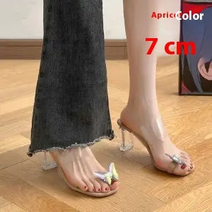 Bow Clip Toe Transparent Thick High Heel Sandals High-grade