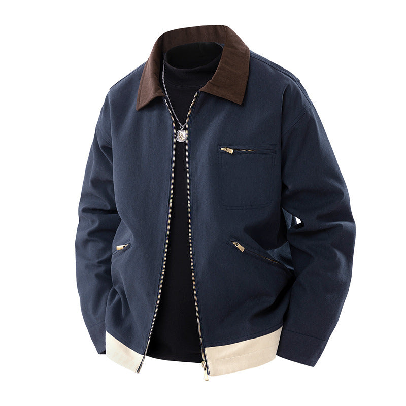Spring And Autumn Contrast Color Lapels Workwear Jacket