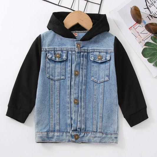 European And American Boy Hooded Raglan Denim Coat