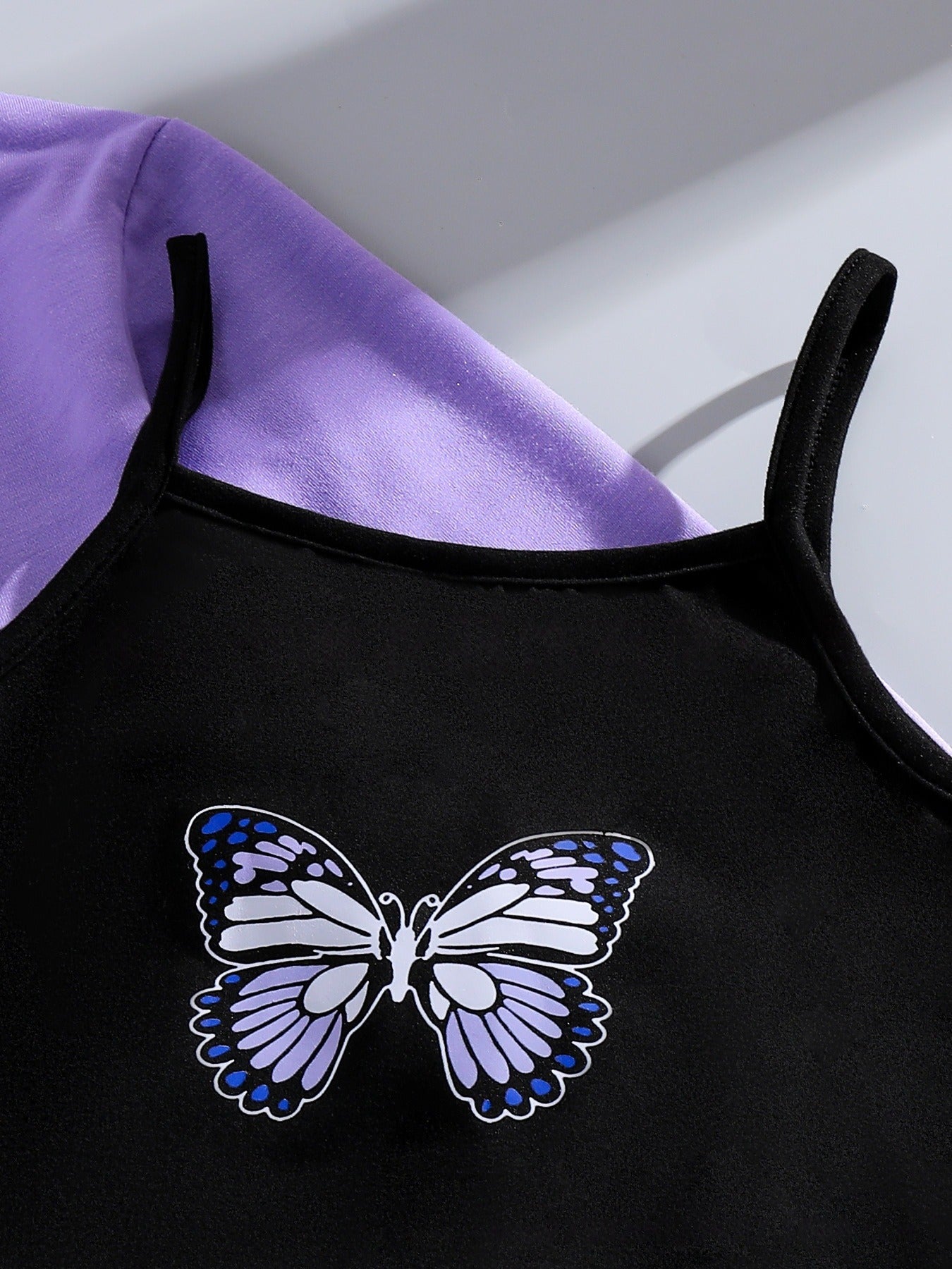 Girls long-sleeved short blouse sweatshirt suspender dress set