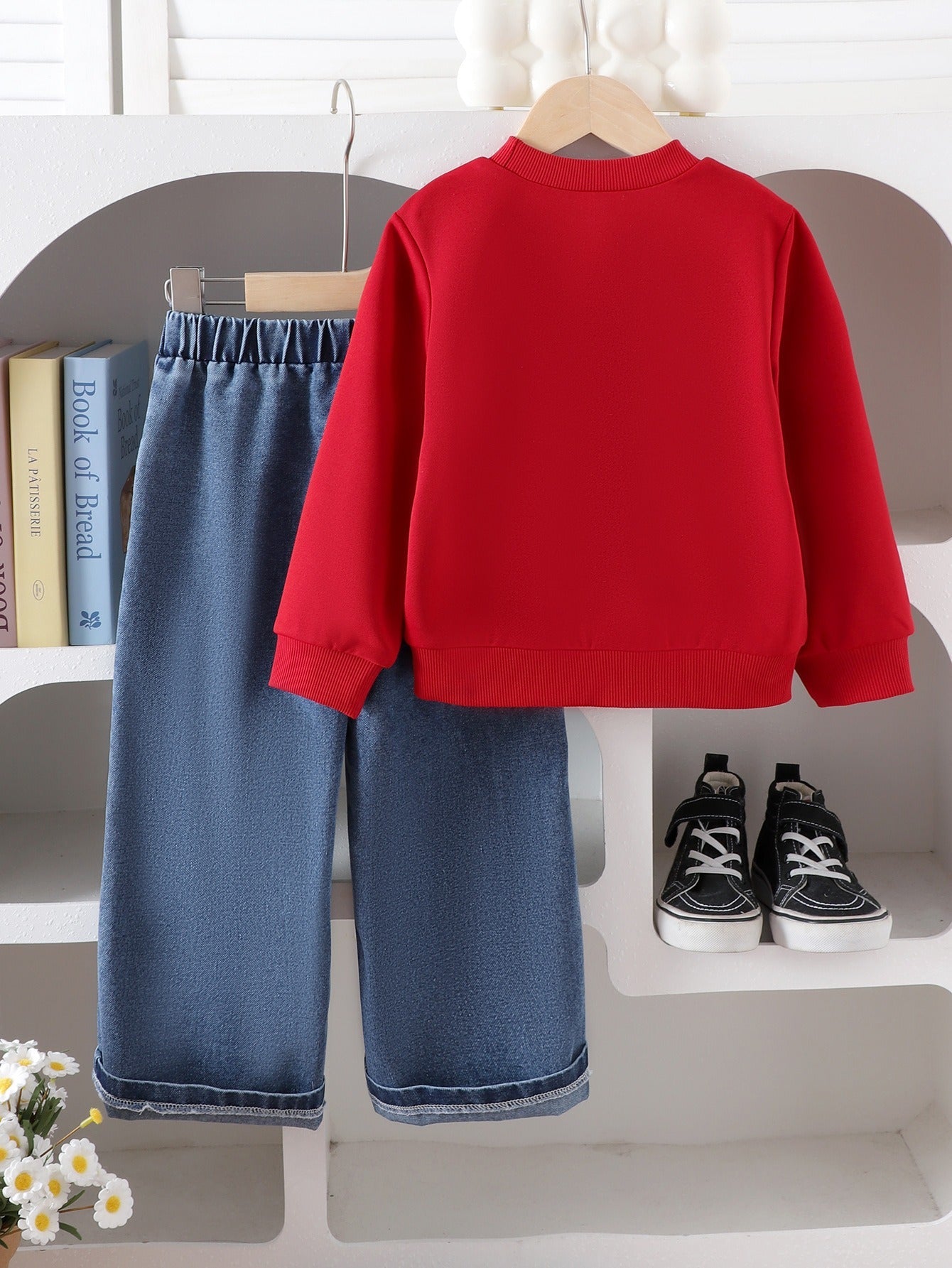 Autumn and winter new children's wine red long-sleeved sweatshirt + trousers set