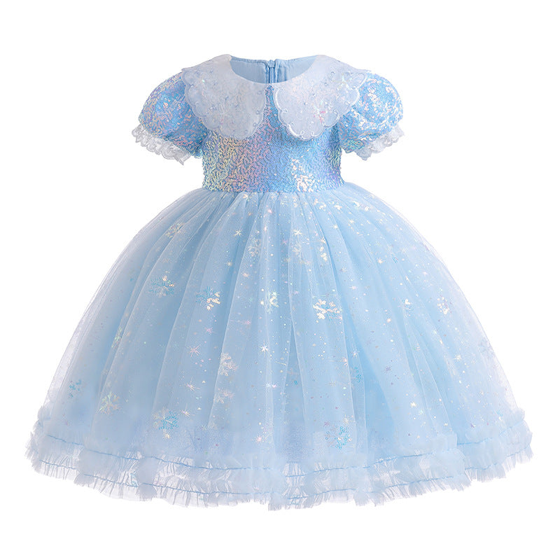 Girls Birthday Dress Doll Collar Sequins Umbrella Princess Dress