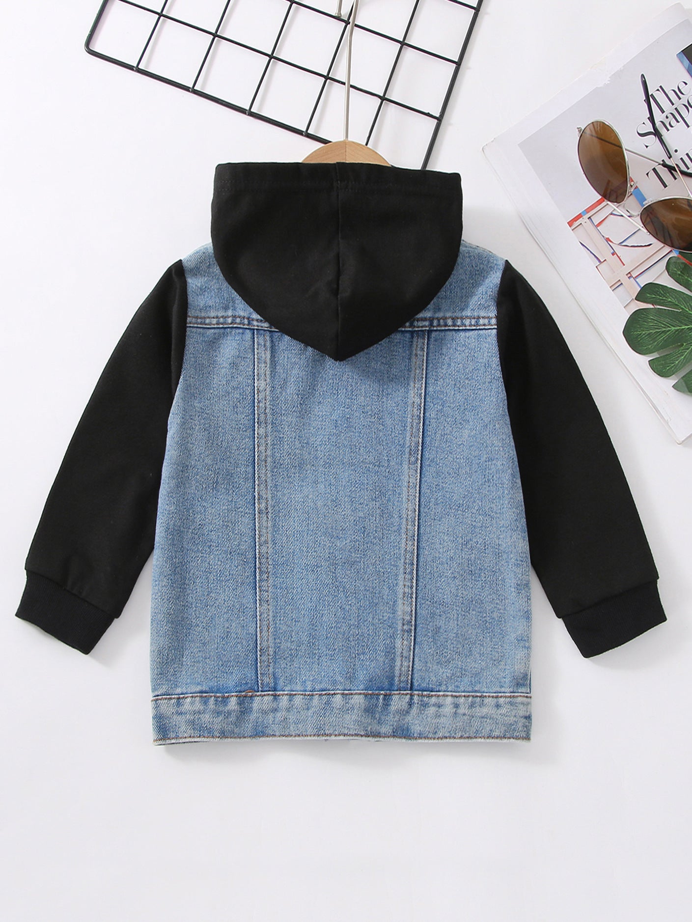 European And American Boy Hooded Raglan Denim Coat