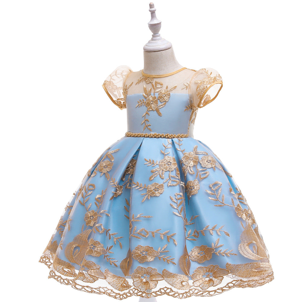 European and American children's dress princess dress bow pearl