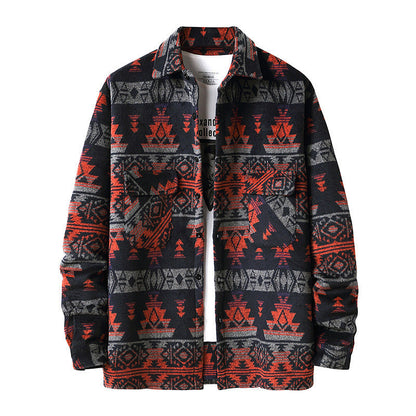 New Men's Ethnic Style Woolen Plaid Shirt Jacket