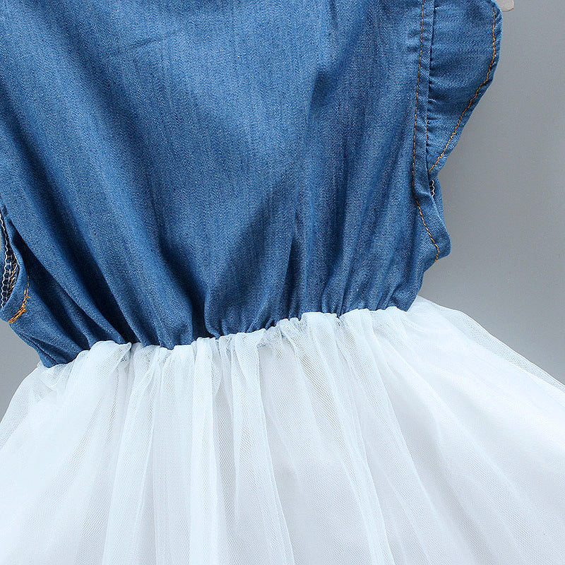 Denim stitching mesh princess dress