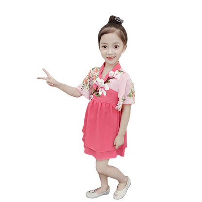 summer new girls" dress hanfu chinese style summer dress cheongsam children"s princess skirt