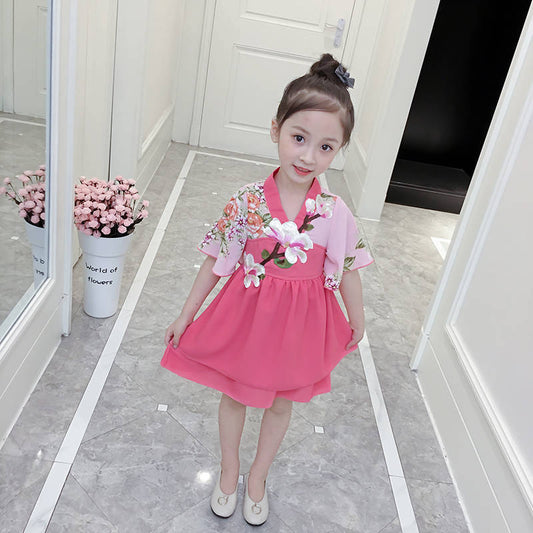 summer new girls" dress hanfu chinese style summer dress cheongsam children"s princess skirt
