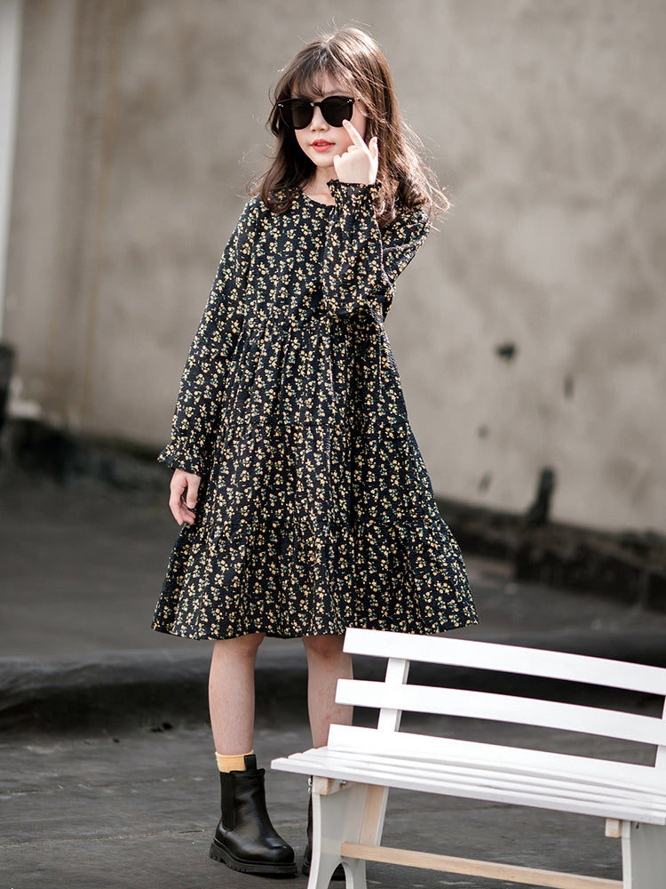 Japanese Dress Floral Long-sleeved Pullover Princess Dress Cotton Western Style All-match