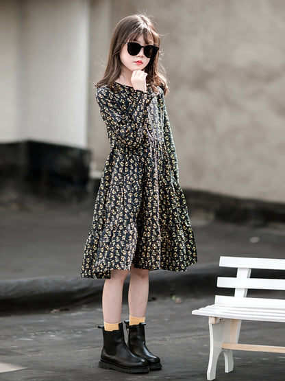 Japanese Dress Floral Long-sleeved Pullover Princess Dress Cotton Western Style All-match
