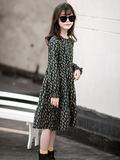 Japanese Dress Floral Long-sleeved Pullover Princess Dress Cotton Western Style All-match