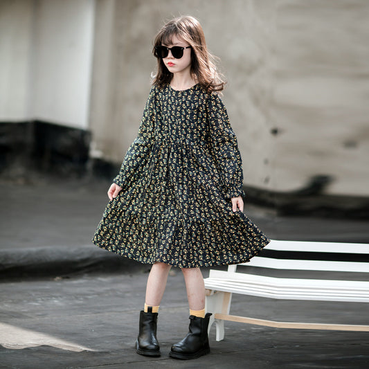 Japanese Dress Floral Long-sleeved Pullover Princess Dress Cotton Western Style All-match