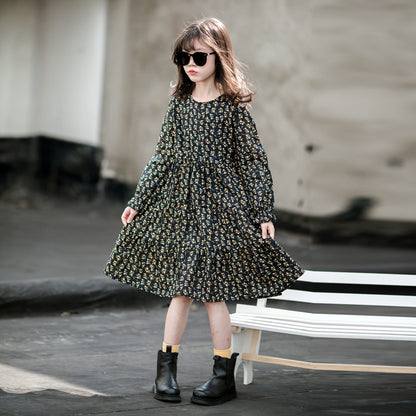 Japanese Dress Floral Long-sleeved Pullover Princess Dress Cotton Western Style All-match