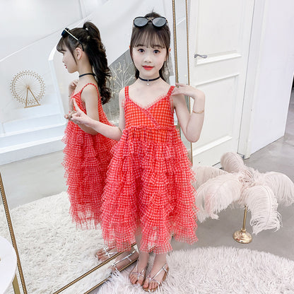 Western Style Little Girl Sling Summer Cotton Cake Skirt