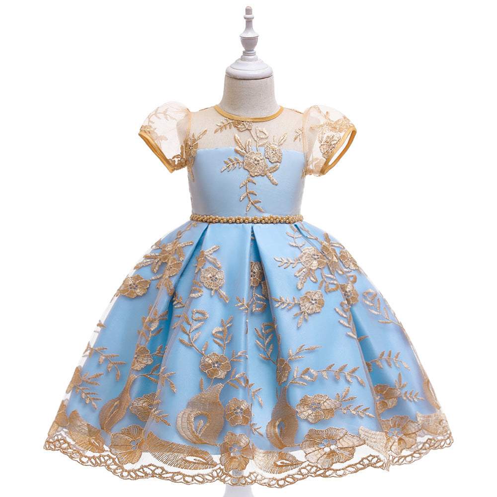 European and American children's dress princess dress bow pearl